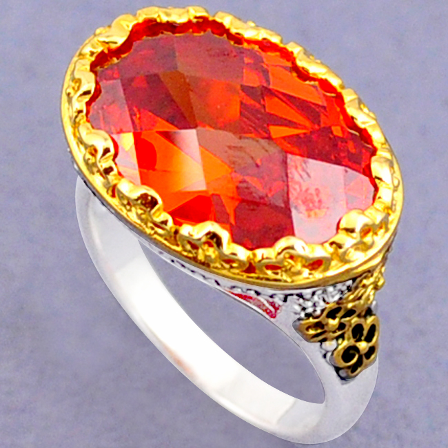 Red Garnet Gold Silver Ring